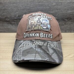 Buck Wear Hat Cap Strap Back Brown Camo Shootin Deers Drinkin Beers Mens